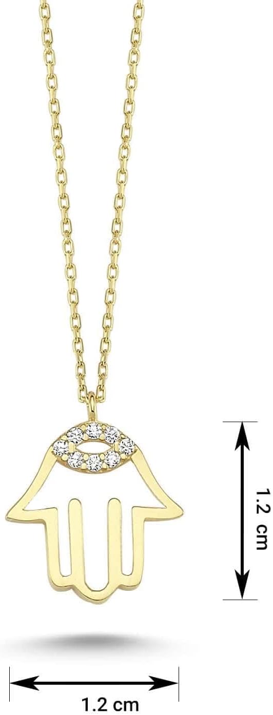 Wish Carat 14k Solid Gold Dainty Necklace, Yellow Gold Pendant, Hand of Fatima Necklace, Gold Necklace for Women | 18''