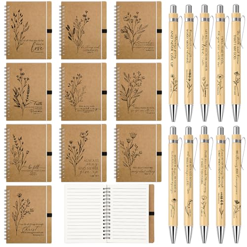 100 Pcs Bible Verse Spiral Notebook with Bamboo Christian Pen Aesthetic Religious Notepad Journal Clergy Appreciation Christian Gift Bulk for Pastor Sunday School Teacher Wife Mom Dad (Classic Style)