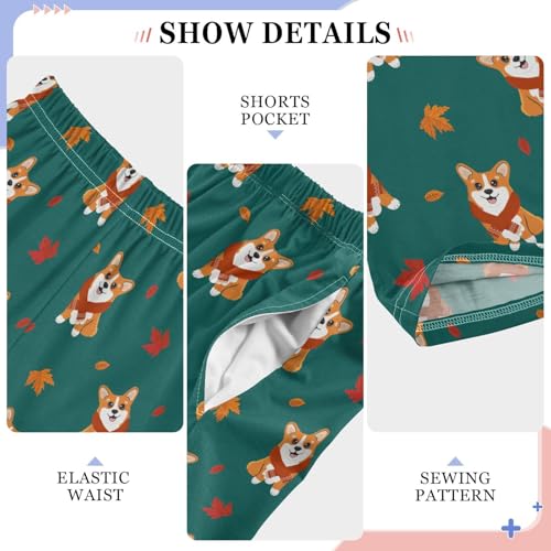 Corgi Dog Maple Leaf Boys Long Pants Soft Trousers Elastic Waist Kids Lounge Bottoms with Pockets S-XL4