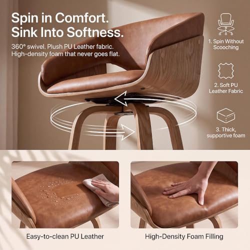 Image of 26 inch Swivel Bar Stool Set of 1, Brown Faux Leather Counter Height Barstool