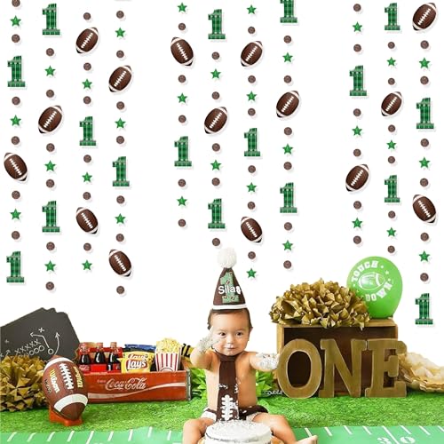 Image of pinkblume Football 1st Birthday Party Decorations Glitter Star Circle Dot Football Theme Garland First Birthday Polka Dot Star Streamer for Boys 1st Year Down Happy Birthday party Decorations Supplies