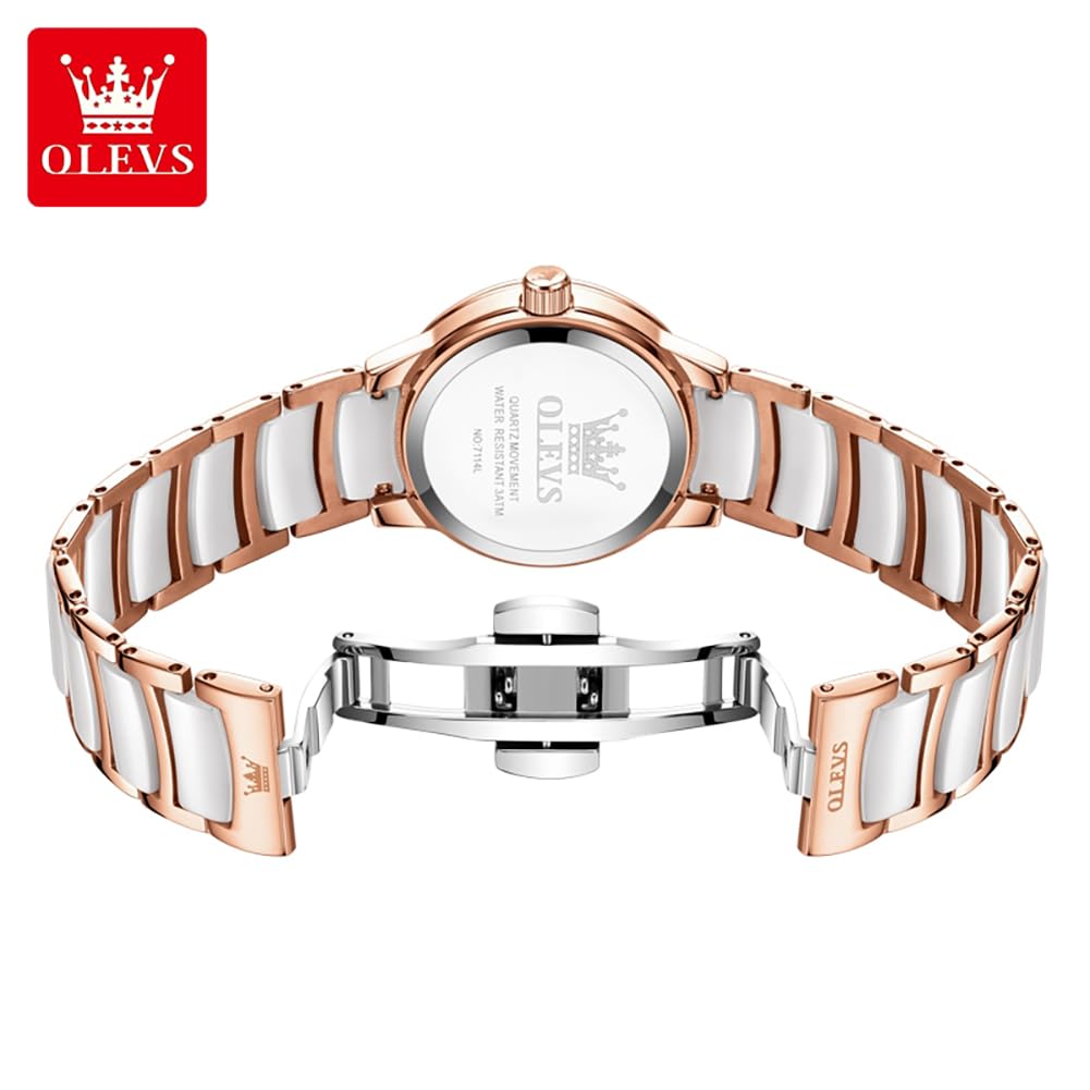 OLEVS Orologio da donna con quadrante piccolo, cinturino sottile in ceramica e acciaio inossidabile, lussuoso, con accenti di diamanti, elegante orologio da polso da donna, impermeabile, luminoso, al