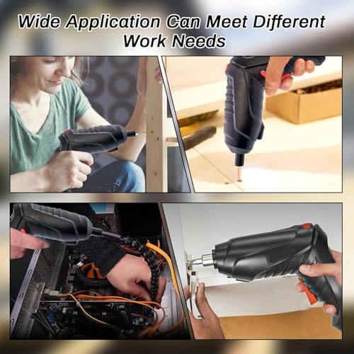 Image of Cordless Electric Screwdriver Set | USB Rechargeable Screw Gun Kit with LED Light | Lightweight Power Tool With LED Light for Home, Office, DIY, and Appliance Repair - Black