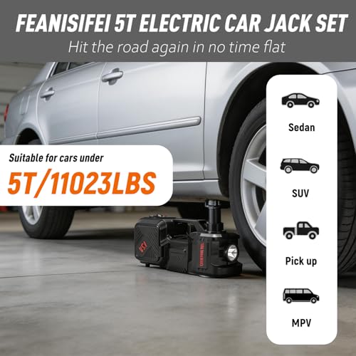 Image of Electric Car Jack Kit 5 Ton 12V Hydraulic Floor Jack with Impact Wrench and Inflatable Pump for SUV Car Emergency Repair Tire Change Kit with LED Light