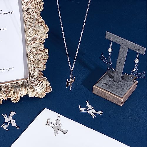 SUNNYCLUE 1 Box 10Pcs Stainless Steel Halloween Charms Witch Charm Wizard Hat Charms Laser Cut Magic Fairy Flying Broom Charm Broomstick Cat Charms for jewellery Making Charm Earrings DIY Supplies - Image 4