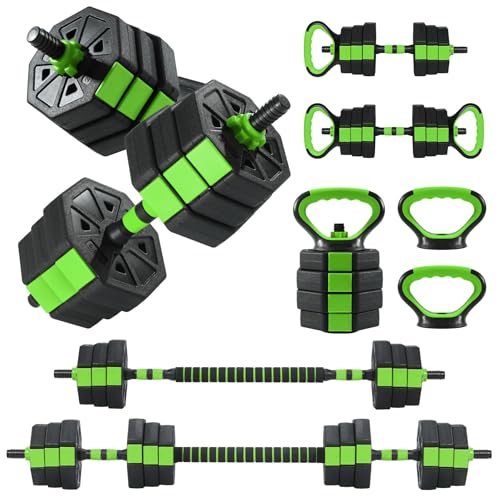 Adjustable Dumbbells Set 3 In 1 Free Weight Dumbbells Set with Barbell Kettlebell Options Home Dumbbell Set with Anti-Slip Texture Handle for Strength Training Suit Men & Women