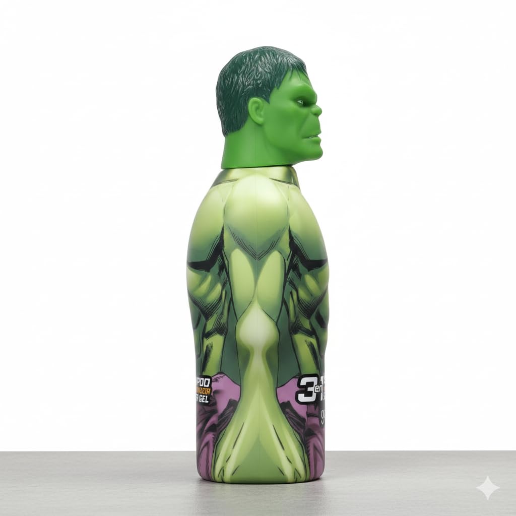 Marvel 3 in 1 Shampoo Balsamo Doccia Gel, Bottiglie a Forma di Supereroe (Hulk)