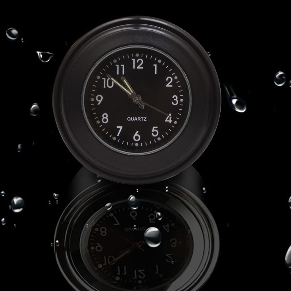 Reloj para manillar de motocicleta, de cuarzo, luminoso, para manillar de 22 a 25 mm, aleación de aluminio fluorescente con almohadilla de goma antideslizante y llave negra, 4,5 x 3,3 cm