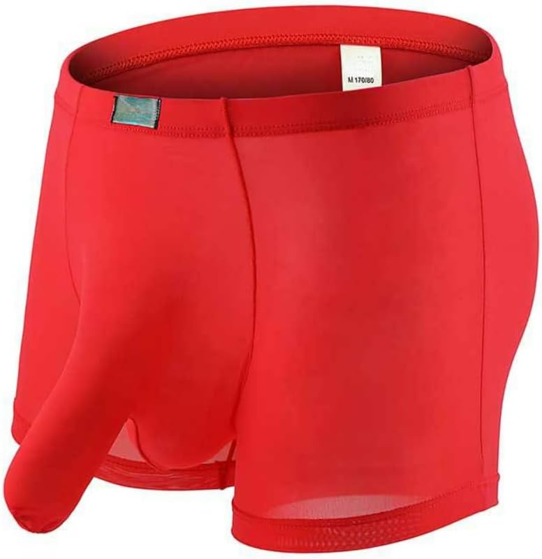 Mens Elephant Trunk Underwear Sexy Ice Silk Solid Color Separate Pouch Boxer Briefs