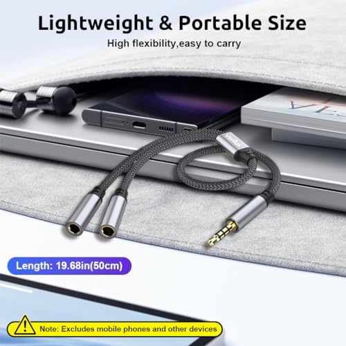 Image of Verilux Headphone Jack Splitter, 3.5mm Audio Splitter Cable Headphone Jack Extension Cable 19.6inches Nylon Braided Splitter Cable Universal 3.5mm Jack Extension Cable