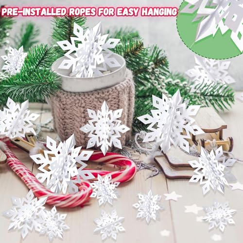 Image of Snowflake Decorations, Paper Christmas Hanging Decor Indoor, White, 24-Pc
