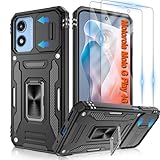 ATUMP for Motorola Moto G Play 2024 Case(4G) with [2 Pack] HD Screen Protector & Slide Camera Cover, 360° Rotation Ring Kickstand [Military Grade] Shockproof Case for Moto G Play 2024, Black