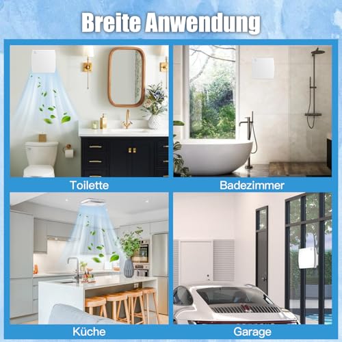 Focxoio Badlüfter 100mm mit Nachlauf 5 Timer Verzögerungsfunktion, 12W Abluftventilator mit Rückstauklappe, 95m³/h 34dB Wandventilator Lüfter für Wand-, Decken- & Fenstermontage