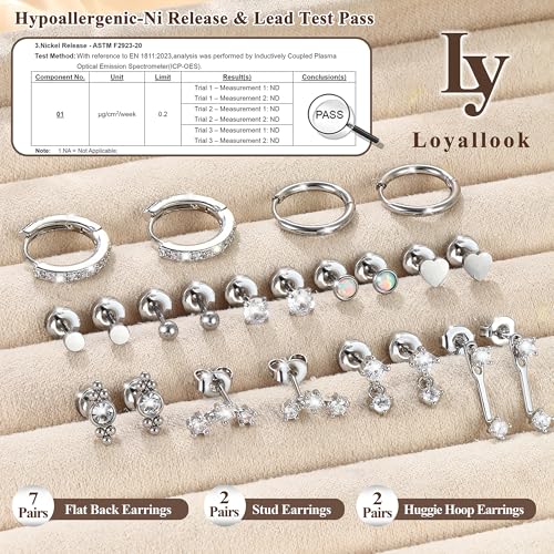 LOYALLOOK Hypoallergenic Flat Back Earrings for Women Trendy 20G Surgical Stainless Steel Earrings Gold Cartilage Earring Stacks Small Flatback Stud Earring Sets for Multiple Piercing4