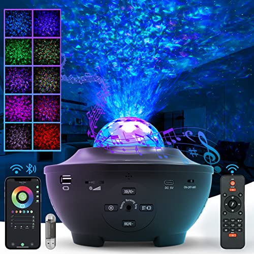 Star Projector, Galaxy Projector For Bedroom, With Bluetooth Speaker, Timer, Remote 3 In 1 Night Light Projector With Led Nebula Cloud/Moving Ocean Wave For Kids Teen Adult Bedroom Decor (Black) #TOP4