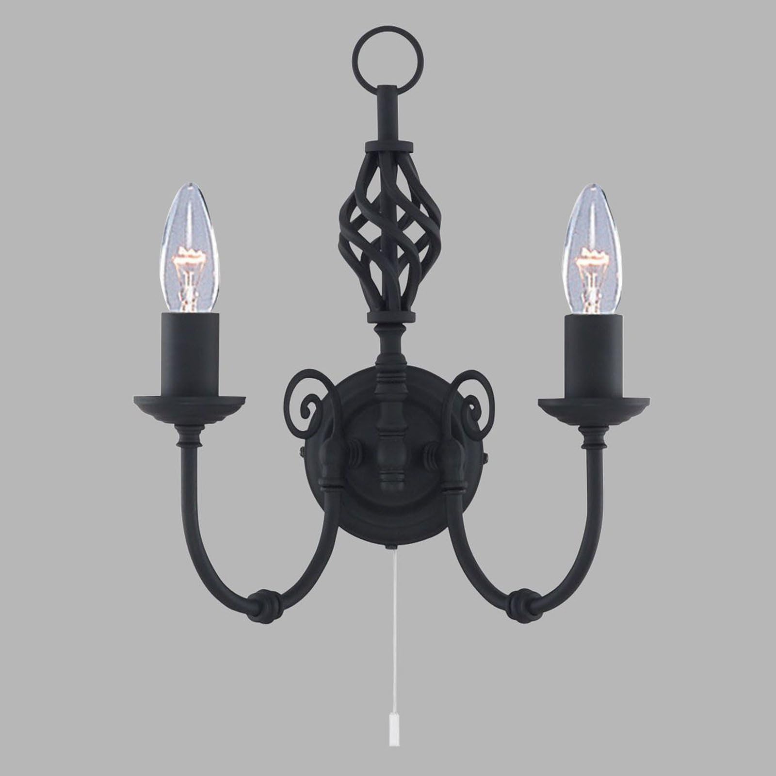 Searchlight Zanzibar - Aplique de pared con vela de 2 luces, negro, E14