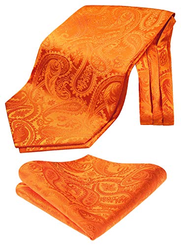 Image of HISDERN Ascot Ties for Men Paisley Floral Ascot and Pocket Square Set Classic Self Tie Mens Cravat Handkerchief for Wedding
