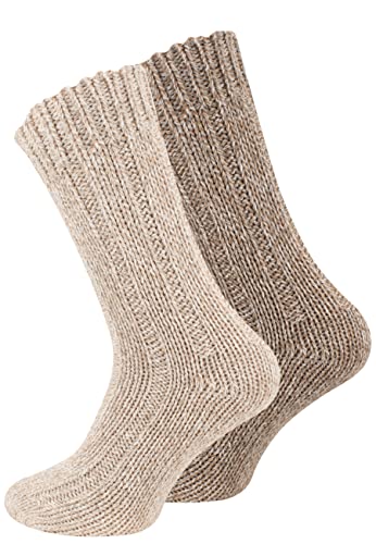 Juego de 2 pares de calcetines noruegos (calcetines de lana), tejidos, unisex beige 39-42