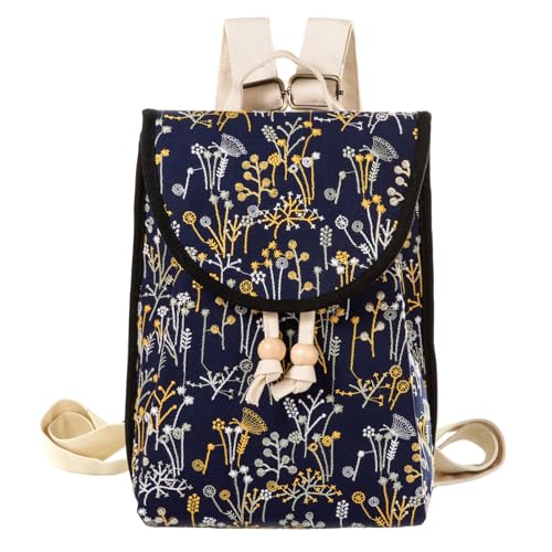 Goodhan Mochila bordada para mulheres, bolsas Boho para viagens diárias, Azul escuro, Small Backpack, Mochilas Daypack