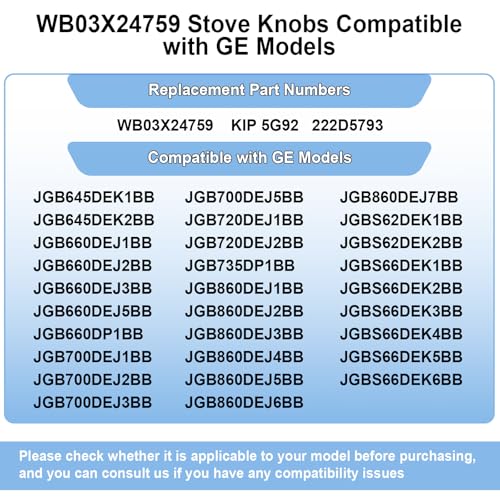 Image of Upgraded WB03X24759 Stove Knobs Compatible with GE Gas Range Oven Knob, JGB645DEK1BB, JGB645DEK2BB, JGB660DEJ1BB, Surface Burner Cooktop Control Replacement KIP 5G92, 222D5793-5 Pack Black