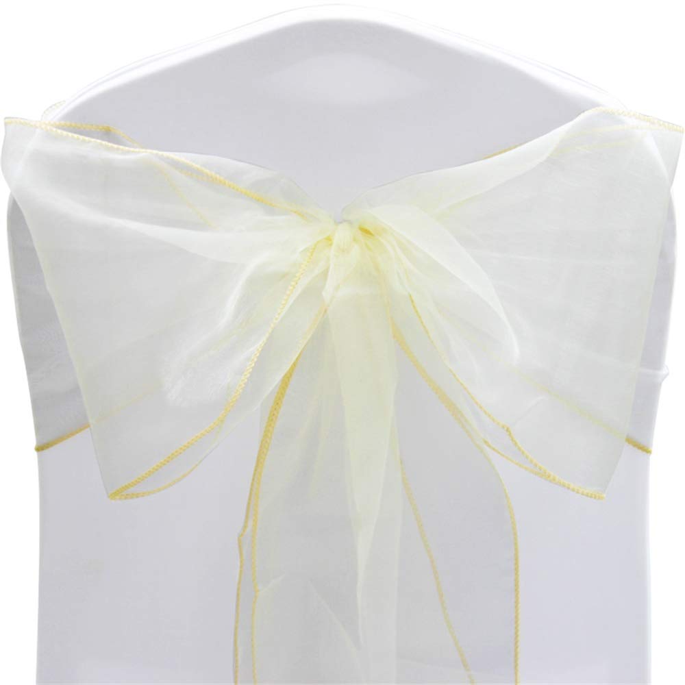 Time to Sparkle Pack of 60 Organza Sashes 22x280cm/9x110inch Wider Sash Fuller Bows Chair Cover Bows Sash for Wedding Party Birthday Decoration - Ivory