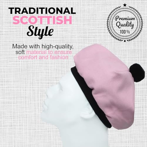 Image of Scottish Tam O' Shanter Hat Tartan Bonnet Pom Pom Wool Flat Cap One Size