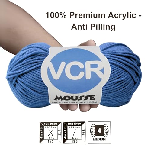 Image of VCR 4ply Inky Blue Yarn, 100 Grams Hank, 190 Meters Length, Acrylic Ball for Crochet and Knitting, Soft Crosia Threads, Pack of 1 Yarn, Suitable for DIY Crafts
