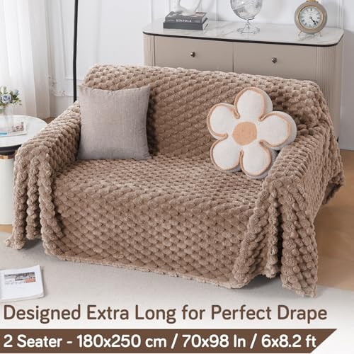 Image of HOKIPO Luxury Premium Rabbit Wool Plush Sofa Throw, Fluffy Sofa Cover for 2 Seater Sofa, 180(D) x 250(L) cm, 'BunnySoft Series' Canvas Brown (AR-5074-BRN)