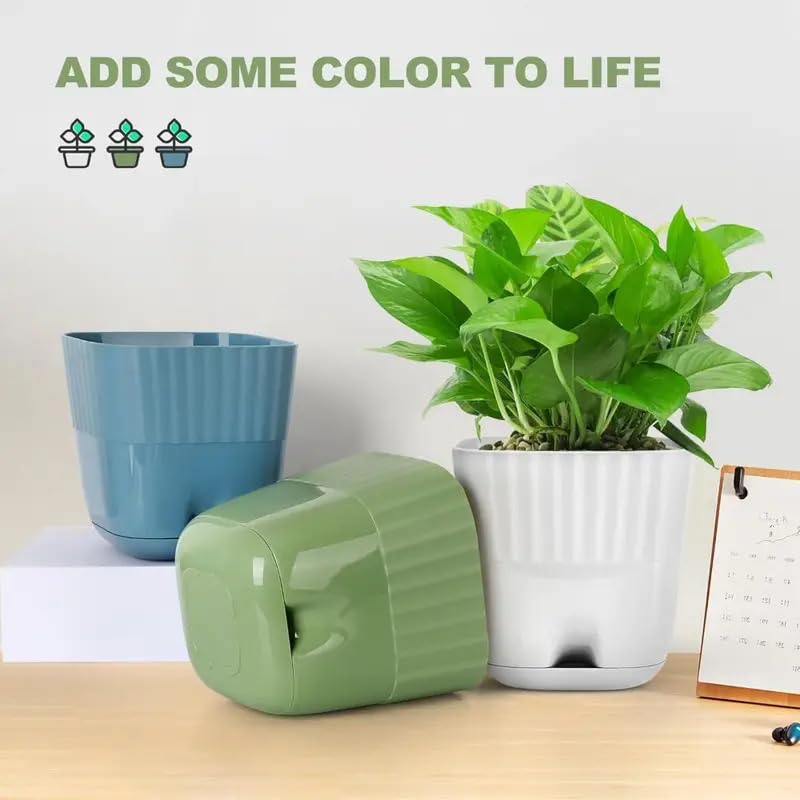 Image of StyleX Store Pack of 5 Self Watering Flower Pot, Indoor Outdoor Modern Plant Pot with Integrated Water Tray for Home Balcony Garden Office, Square Decorative Pot for Plants Succulents Herbs (Multi)