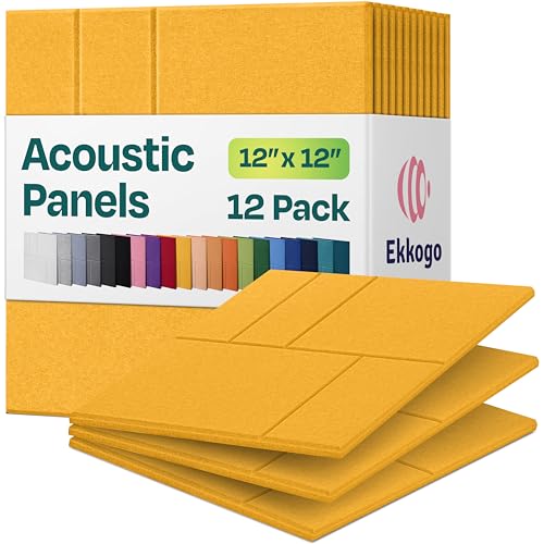 Image of Acoustic Panels 12-Pack Soundproof Wall Panels 12 inchx12 inchx0.4 inch Decorative Sound Dampening for Your Home, Office, Studio, Bedroom & More with Unique GridFrame Carving [Yellow Orange Gold]