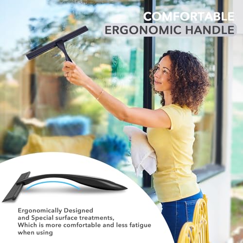 Image of 10-inch Stainless Steel Shower Squeegee for Glass Doors, Silver Squeegee for Shower Glass with Hook, Water Wiper, Bathroom Squeegee, Water Wiper for Tile Wall Car Mirror Door