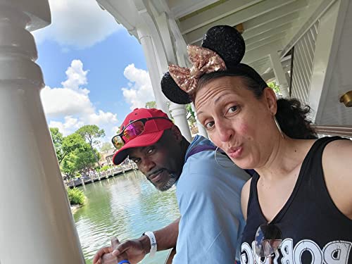 Image of CLGIFT Rose gold Minnie Ears, Iridescent Minnie Ears, Silver gold blue minnie ears, Rainbow Sparkle Mouse Ears,Classic Red Sequin Minnie Ears (Rose gold and black)
