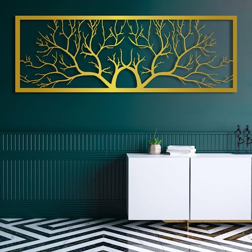 Tree Of Life Metal Wall Art, Tree Of Life Wall Hanging, Metal Branches Wall Decor, Branch Wall Decor, Wall Art for Living Room, Bathroom, Bedroom (79" x 27" | 200 x 70 cm (consist of 2 pieces), gold)