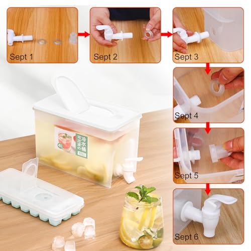 Miniatura 7 de Dispensador De Agua Fría De Gran Capacidad De 4l Con Grifos,Dispensador De Zumo Dispensador De Agua Para Frigoríficos Con Grifo ,Diseñado Para Fiestas, Camping, Zumos De Frutas, Bebidas Y Cócteles