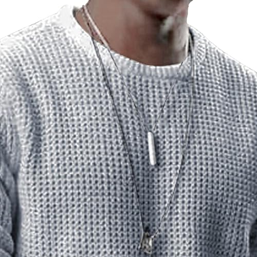 Men's Waffle Textured Pullover Sweaters Crewneck Long Sleeve Pullover Top Casual Classic Knitted Sweater3