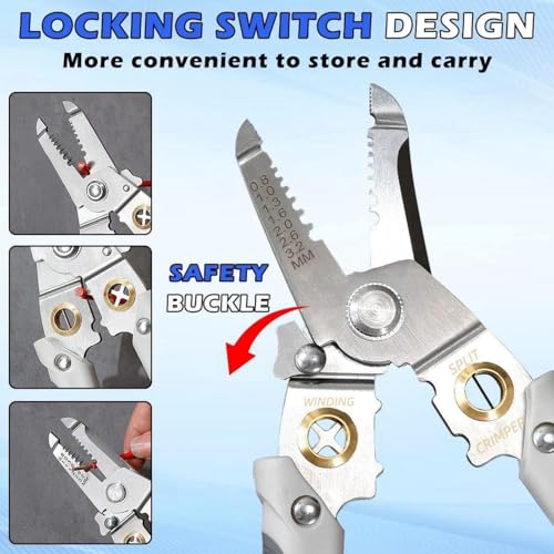 Image of All in 1 Multifunction Stainless Steel Wire Stripper /Wire Crimping Tool, Wire Cutter, Wire Crimper, Cable Stripper, Wiring Tools and Multi-Function Hand Tool (Grey) (Wire Stripper)
