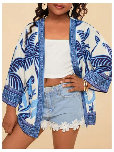 Verdusa Girl's Boho Tropical Beach Cover Up Open Front Long Sleeve Vacation Kimono Shirt3