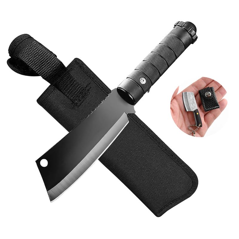 BISONBERG Kitchen Utility Knife, Meat Knife Manual, Portable for Home and Outdoor Cooking, Black with Antique Miniature Chopper