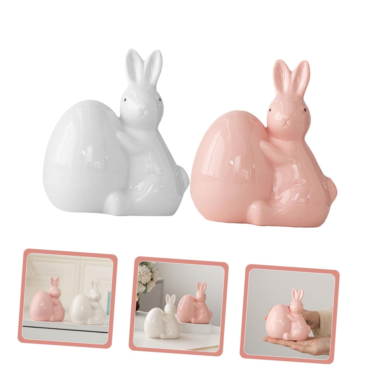 TOPBATHY Graziosi Porta-coniglietti Pasquali in Ceramica Statuette Bianche Ornamenti Per Il Soggiorno