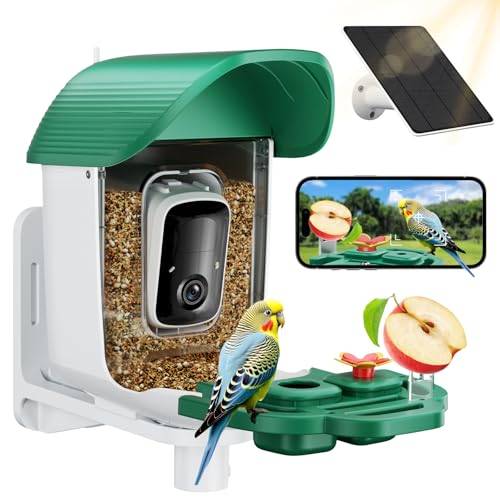 Bird Feeder with Camera, Solar Powered Outdoor Birdhouse, 2K HD AI Smart Identify Birds Species, Instant Motion Detection & Alerts, Capture BirdVideo, Gifts for Mom Dad and Bird-Lovers(Green)