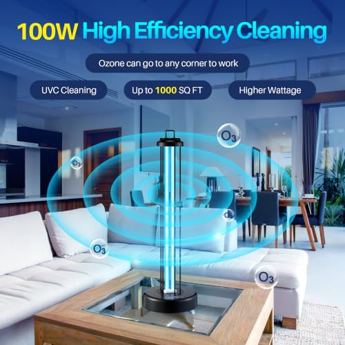 Qualirey 100W UV Light with Ozone Purifier for Room, UV Lamp with 3 Gear Timer Remote Control, UVC Light for Large Space, Cleaning Faster and More Thoroughly - image 2