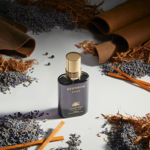 Stetson Black - Cologne for Men - Woody, Dark and Spicy Scent with Fragrance Notes of Sandalwood, Spices, and Suede - 1.5 Fl Oz