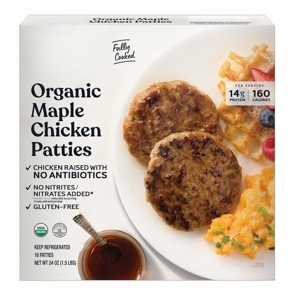 Organic Maple Patties, Maple, Natural Ingredients, 14g of Protein, GAP Chicken Raised with No Antibiotics, Fully Cooked, Gluten-Free, Pork-Free, No Nitrates or Nitrites [ 24 oz, 1.5 lb ]