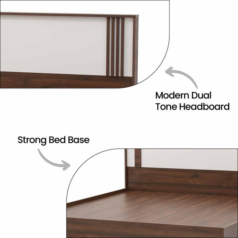 Image of Royaloak Baleno King Bed Without Storage, Engineered Wood Bed Frame with Melamine Finish, Dual Tone Headboard, Modern Design, Durable Base, W 74.40 X D 80.70 X H 35.43 Inches