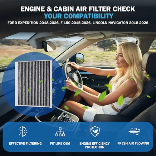 Image of Engine and Cabin Air Filter Set for Ford Expedition 2018-2026, F-150 2015-2026, Lincoln Navigator 2018-2026 - Replacement Filters CF12150 CA10262 Accessories