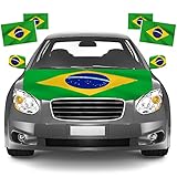 Aodaer 7er-Pack WM-Fanauto-Dekorationsset, einschließlich 1 Polyester-Brasilien-Flaggen-Motorhaubenabdeckung, 2 Auto-Außenspiegelabdeckungen, 4 Brasilien-Autoflaggen für den WM-Fußballsport 2022