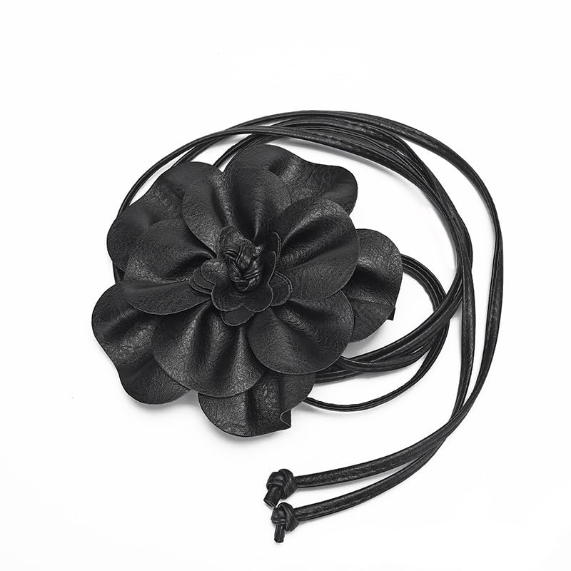 Women Bohemian PU Leather Woven Waist Rope Flower Tassels Waist Accessories Skinny Belt for Dress Shirts2