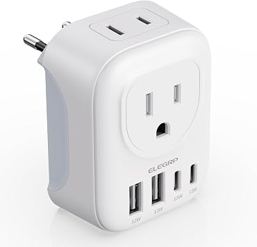 ELEGRP European Travel Plug Adapter, US to Europe Plug Adapter Converter with Two USB-A Ports and Two USB-C Ports, Type C Adapters for Europe, Spain, Italy, France, Germany, FCC, 1 Pack