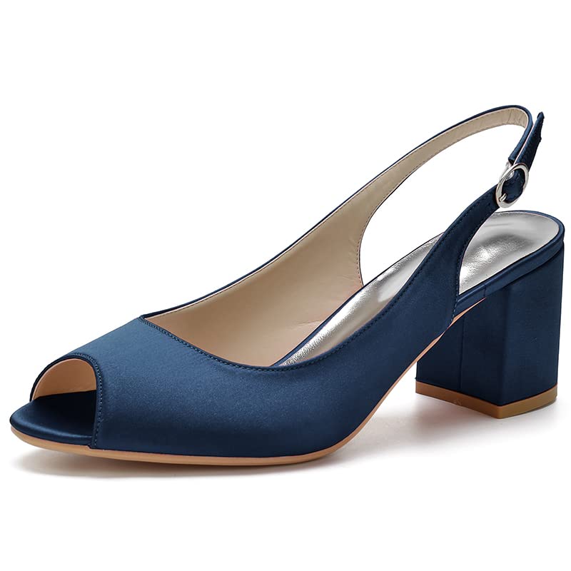Sandales à lanières confortables avec talon carré de 6 cm en satin bleu taille 37