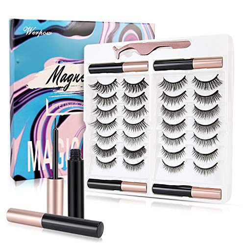 3D Magnetic Eyelashes and Eyeliner Set, 4 Tubes of Magnetic Eyeliner & 14 Pairs Magnetic Eyelashes Kit, Reusable False lashes, No Need Glue